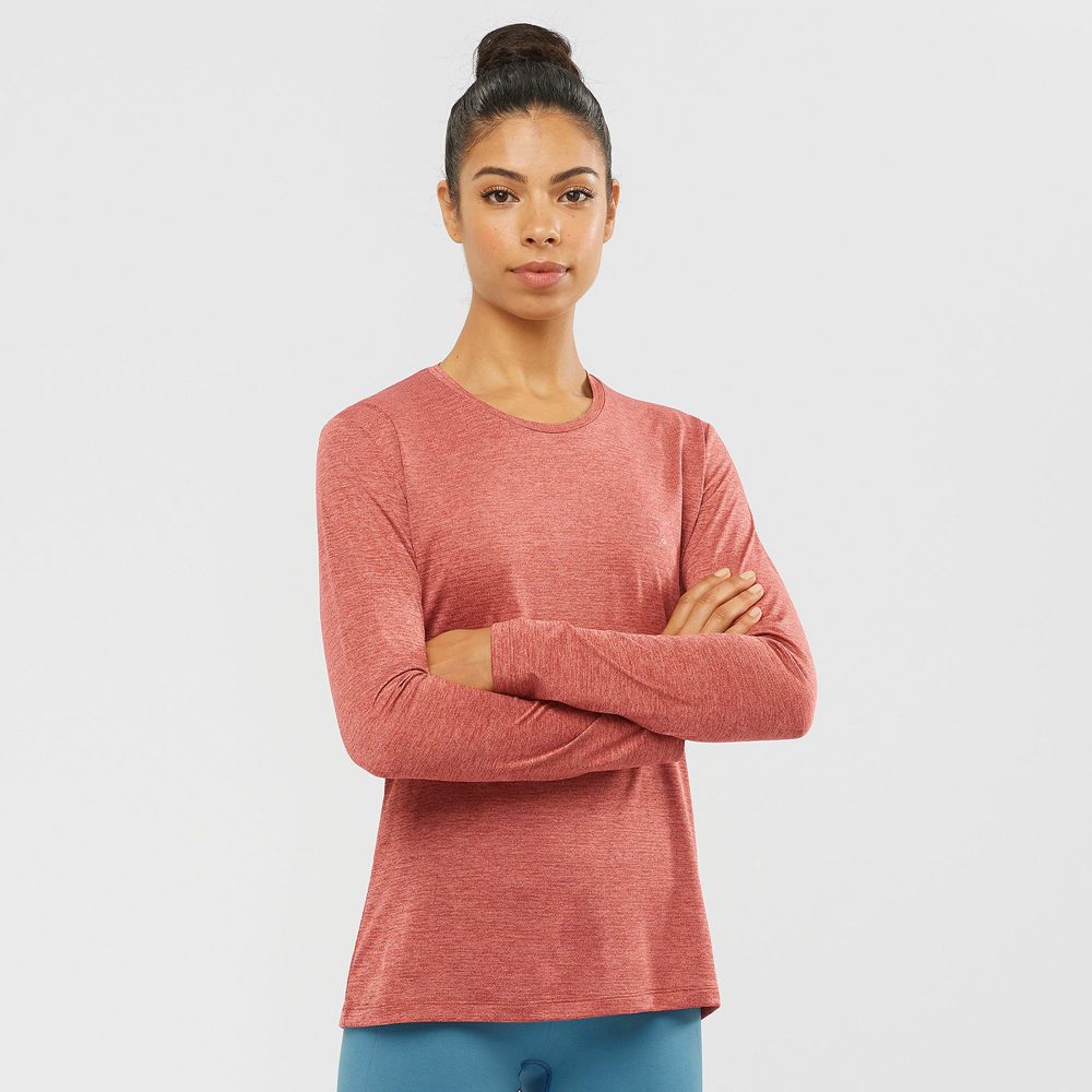 Salomon AGILE - Womens Long Sleeve T-Shirt - Coral - NZ (95670-WMKF)